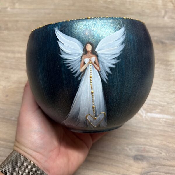 Andělský ručně malovaný obal na květiny | Dotek ticha | horní průměr 11 cm | Magicky tyrkysový