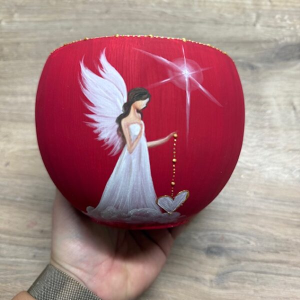 Andělský ručně malovaný obal na květiny | Dotek ticha | horní průměr 11 cm | Malinově červený