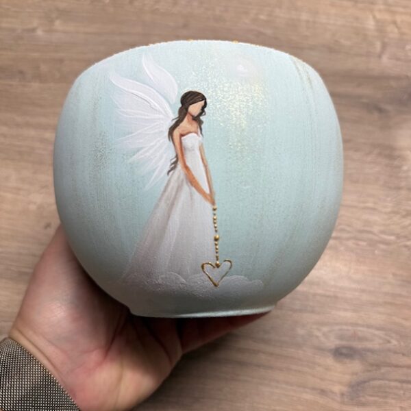 Andělský ručně malovaný obal na květiny | Dotek ticha | horní průměr 11 cm | Mint