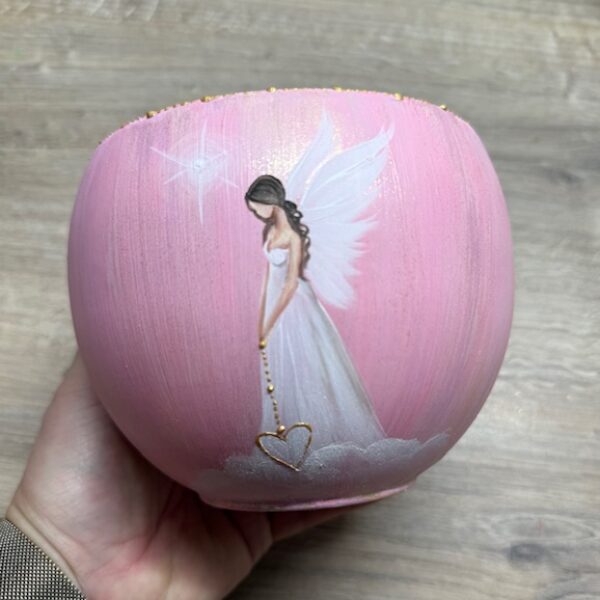 Andělský ručně malovaný obal na květiny | Dotek ticha | horní průměr 11 cm | Růžový