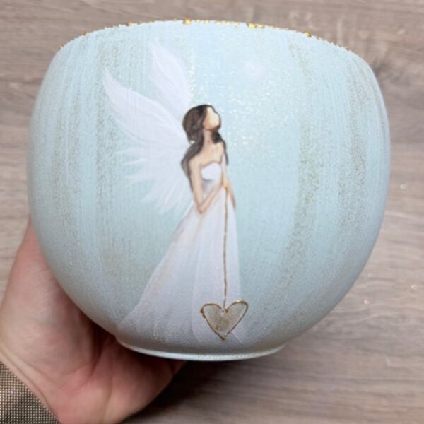 Andělský ručně malovaný obal na květiny | Dotek ticha | horní průměr 11 cm | Mint