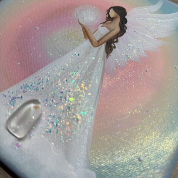 Andělský, velmi jemný a laskavý obraz | Přináším světlo do tvých hlubin | 20x20 cm | Svítí ve tmě