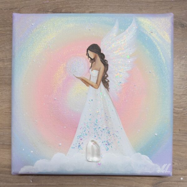 Andělský, velmi jemný a laskavý obraz | Přináším světlo do tvých hlubin | 20x20 cm | Svítí ve tmě