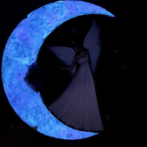 Andělský, velmi silný obraz s drúzou ametystu | Propojení se svou intuicí | 30 cm | svítí ve tmě