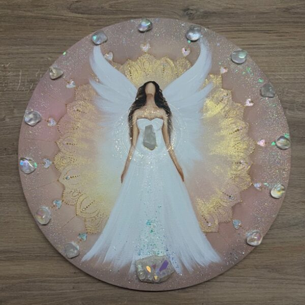 Bytost v podobě andělského obrazu s křištály a silným poselstvím | Bytostné já | 40 cm