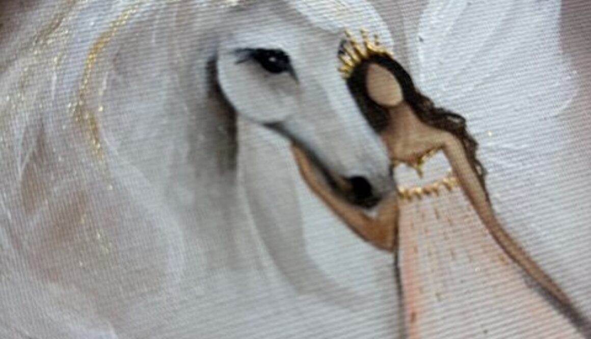 Nesmírně silný obraz s poselstvím od autorky Michaely Němcové | Mandala hojnosti s křišťály | 30x30 cm kůň