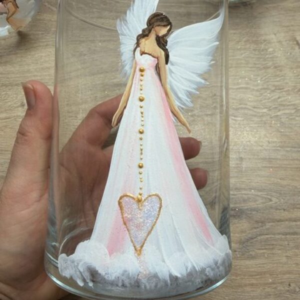 Andělská, ručně a s láskou malovaná skleněná dekorační váza na květiny | Růžová