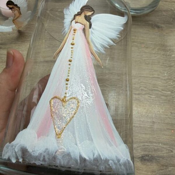 Andělská, ručně a s láskou malovaná skleněná dekorační váza na květiny | Růžová