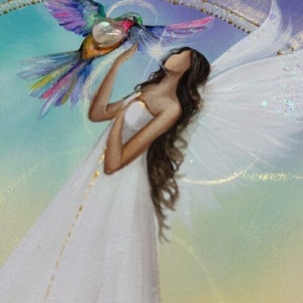 Jemný, laskavý, andělský obraz s křišťály | Radostné bytí | 30cm