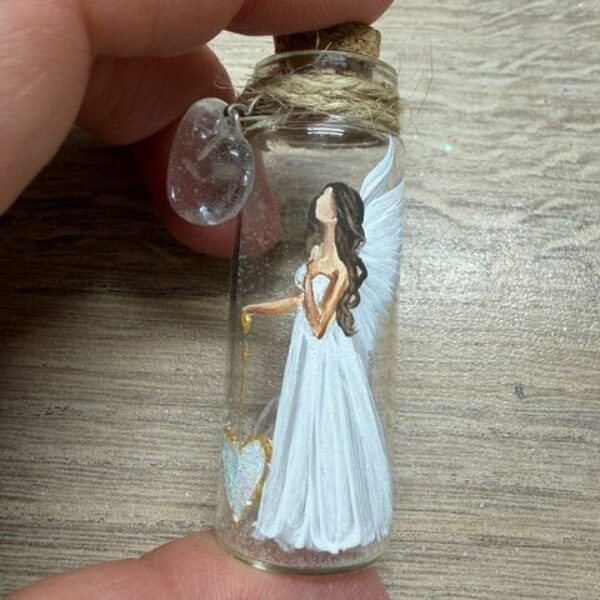 Andělský, ručně malovaný ochranný amulet s křišťálem | 3