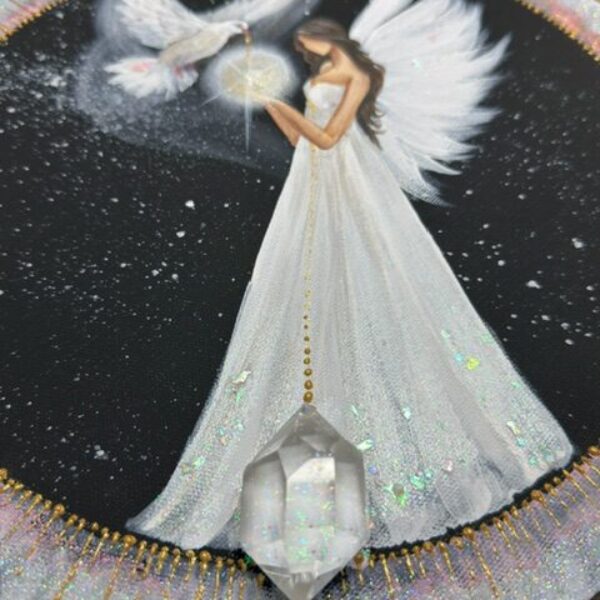 Andělský, velmi silný a ochranný obraz v energiích novoluní s poselstvím do nové etapy | Děj se vůle Boží | Křišťál | 30 cm Září ve tmě