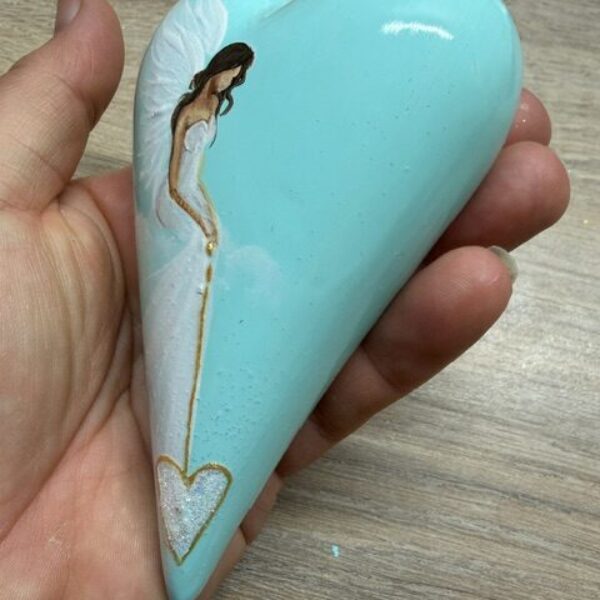 Andělské ručně malované keramické srdíčko | Srdce plné lásky | Mint 1