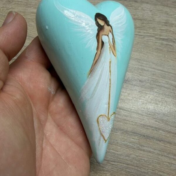 Andělské ručně malované keramické srdíčko | Srdce plné lásky | Mint 2