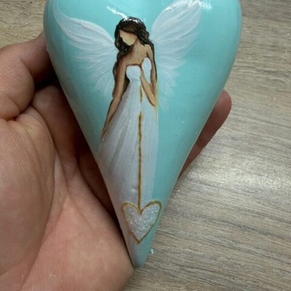 Andělské ručně malované keramické srdíčko | Srdce plné lásky | Mint 2