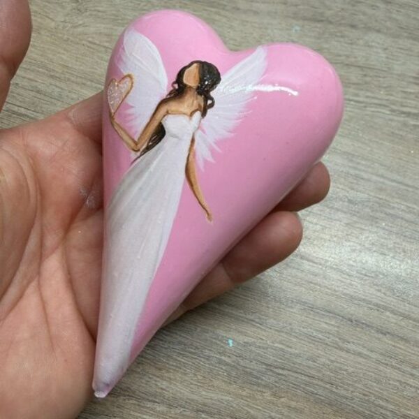 Andělské ručně malované keramické srdíčko | Srdce plné lásky | růžové 1