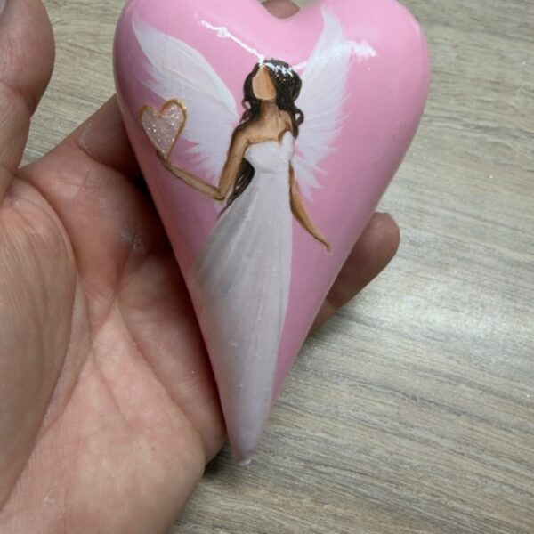 Andělské ručně malované keramické srdíčko | Srdce plné lásky | růžové 1