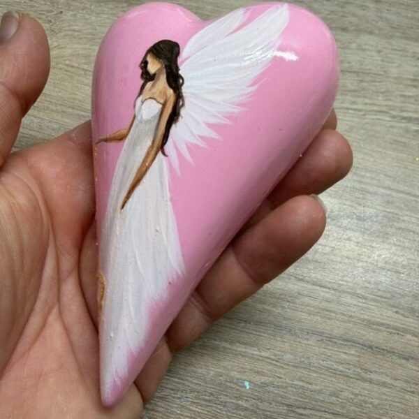 Andělské ručně malované keramické srdíčko | Srdce plné lásky | růžové 2