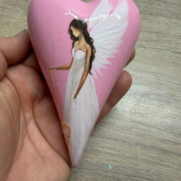 Andělské ručně malované keramické srdíčko | Srdce plné lásky | růžové 2