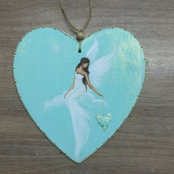 Andělské ručně malované srdce k zavěšení | 16 cm | Srdce které ví... | Mint