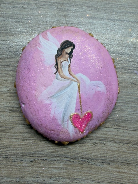 Andělský ručně a s láskou malovaný kamínek pro štěstí a ochranu | Světle růžový | 3