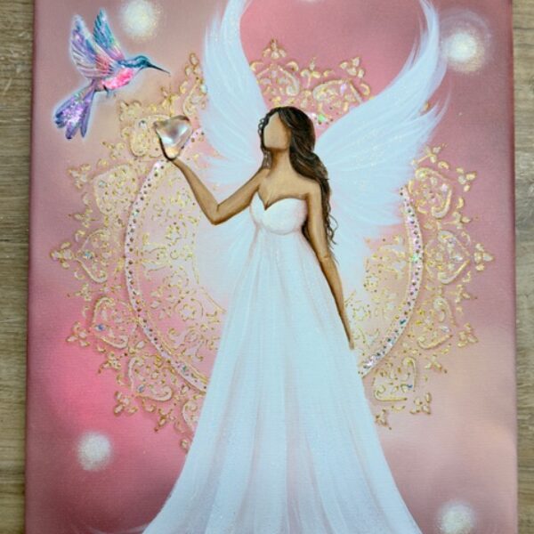 Andělský, velmi hluboký obraz v energiích novoluní s křišťálem | Hluboká proměna | 30x40 cm