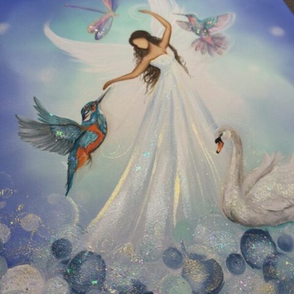 Andělský, velmi hluboký obraz v lehkosti a radosti | Pozvání tichých průvodců | 40x40 cm