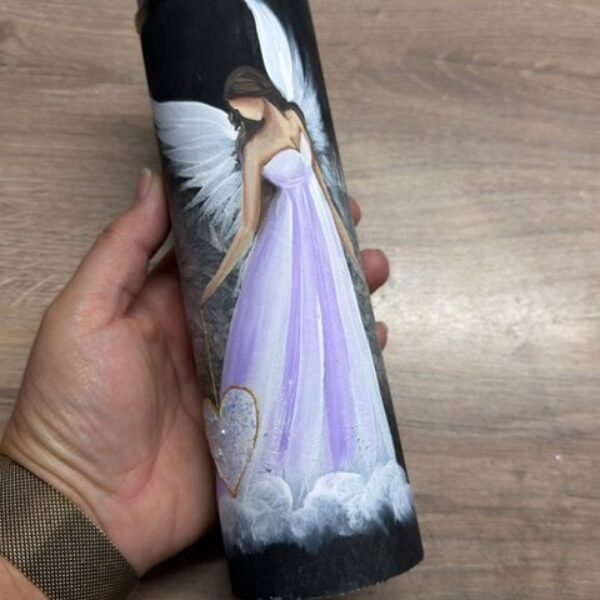 Velmi silná andělská, ochranná svíce s křišťálem a ametystem | Vnitřní klid | 20 cm 7