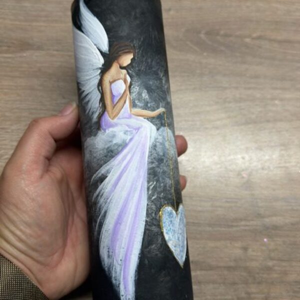 Velmi silná andělská, ochranná svíce s křišťálem a ametystem | Vnitřní klid | 20 cm 8