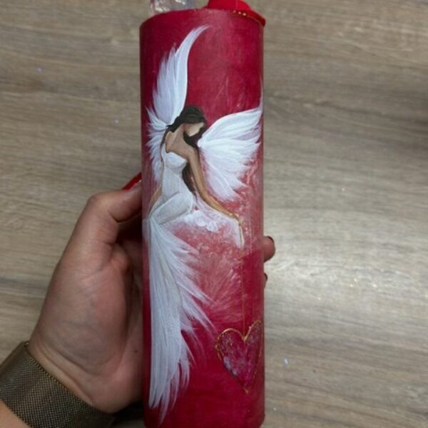 Velmi silná andělská, ochranná svíce s křišťálem a růžičkou | Láska | 20 cm | 2