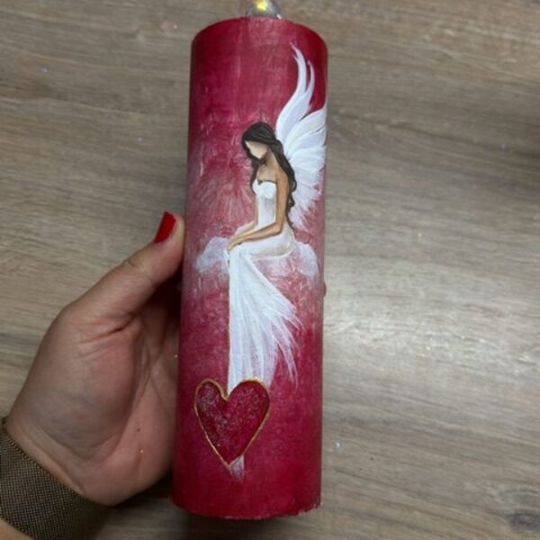 Velmi silná andělská, ochranná svíce s křišťálem a růžičkou | Láska | 20 cm | 3