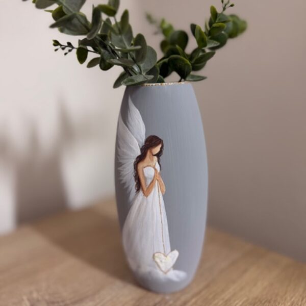 Andělská, ručně malovaná keramická váza velká | 20 cm | Šedá