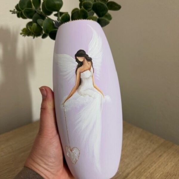 Andělská, ručně malovaná keramická váza velká | 20 cm | Lila