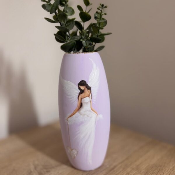 Andělská, ručně malovaná keramická váza velká | 20 cm | Lila