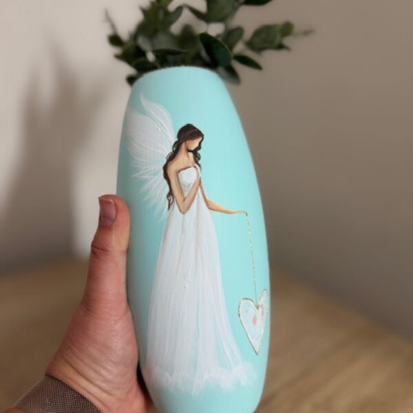Andělská, ručně malovaná keramická váza velká | 20 cm | Mint