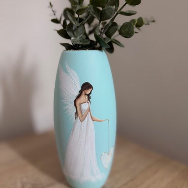 Andělská, ručně malovaná keramická váza velká | 20 cm | Mint
