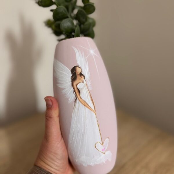 Andělská, ručně malovaná keramická váza velká | 20 cm | Starorůžová