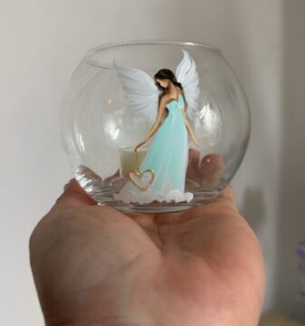 Andělský, ručně malovaný svícen buláček od autorky Michaely Němcové | Mint | 1 Andělský, ručně a s láskou malovaný skleněný dekorační svícen na čajovou svíčku | Mint | 1