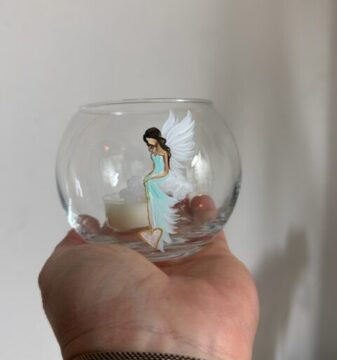 Andělský, ručně malovaný svícen buláček od autorky Michaely Němcové | Mint | 3 Andělský, ručně a s láskou malovaný skleněný dekorační svícen na čajovou svíčku | Mint | 3