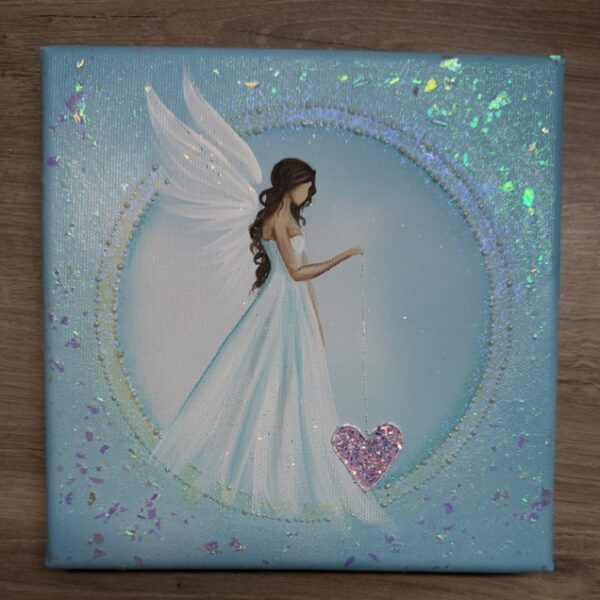 Andělský, velmi jemný a ochranný obraz s poselstvím | Šepot lásky | 20x20 cm