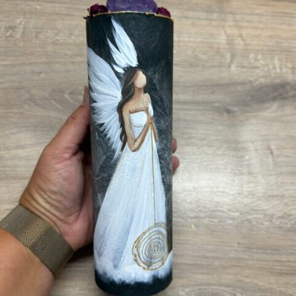 Velmi silná andělská, ochranná svíce s ametystem | Spirála hojnosti | 20 cm | Černá 4