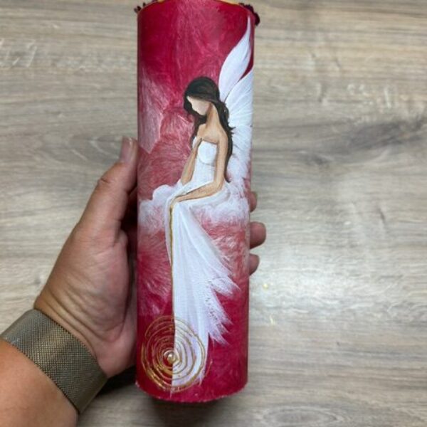 Velmi silná andělská, ochranná svíce s křišťálem | Spirála hojnosti | 20 cm | Červená 1