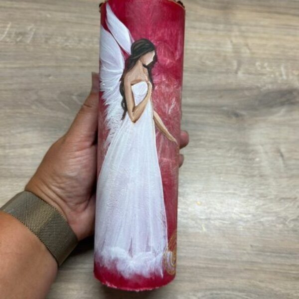 Velmi silná andělská, ochranná svíce s křišťálem | Spirála hojnosti | 20 cm | Červená 10