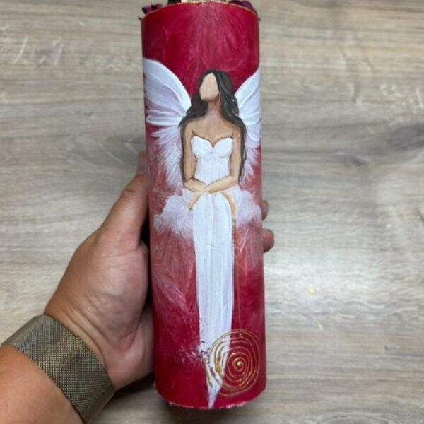 Velmi silná andělská, ochranná svíce s křišťálem | Spirála hojnosti | 20 cm | Červená 3