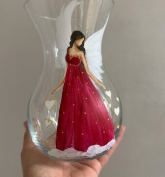 Andělská, ručně malovaná váza od autorky Michaely Němcové | 2 Andělská, ručně malovaná skleněná váza | 17,5 cm | 2