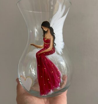 Andělská, ručně malovaná váza od autorky Michaely Němcové | 3 Andělská, ručně malovaná skleněná váza | 17,5 cm | 3