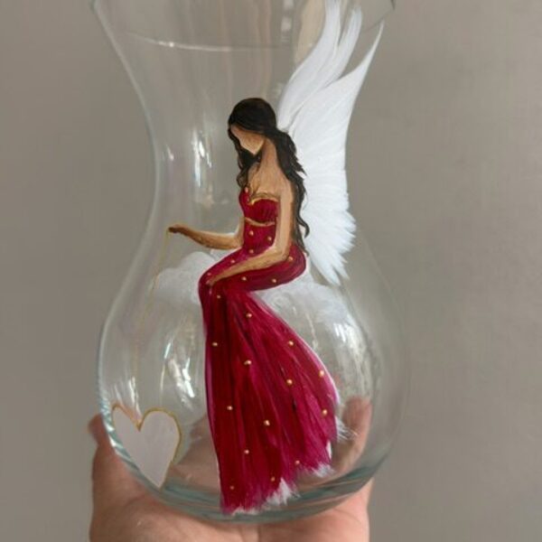 Andělská, ručně malovaná skleněná váza | 17,5 cm | 3