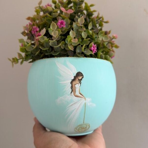 Andělský, jedinečný ručně malovaný obal na květiny se spirálou hojnosti | horní průměr 11 cm | Mint 2