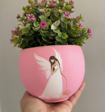 Andělský, jedinečný ručně malovaný obal na květiny se spirálou hojnosti | horní průměr 11 cm | Růžový 2