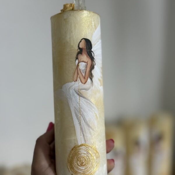 Velmi silná andělská, ochranná svíce s křišťálem v energiích úplňku | Spirála hojnosti | 20 cm | 4