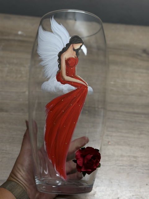Andělská, ručně malovaná skleněná váza velká | 27 cm | 2